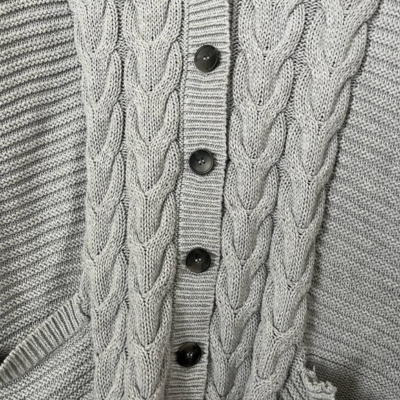 Woman Within Gray Cardigan with V-neck and Cable Knit Pattern - Picture 4 of 5